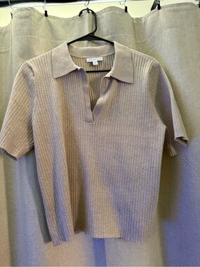 Calvin Klein Jeans Ribbed Polo Top in Light Beige